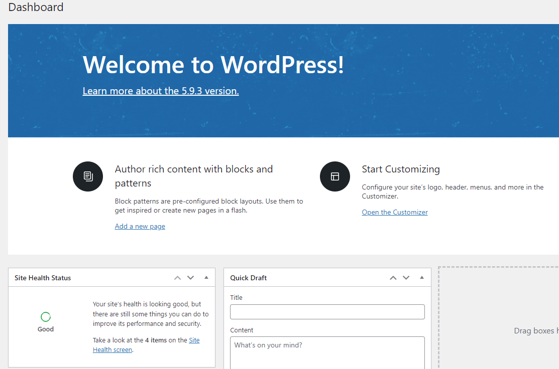 Dashboard Wordpress