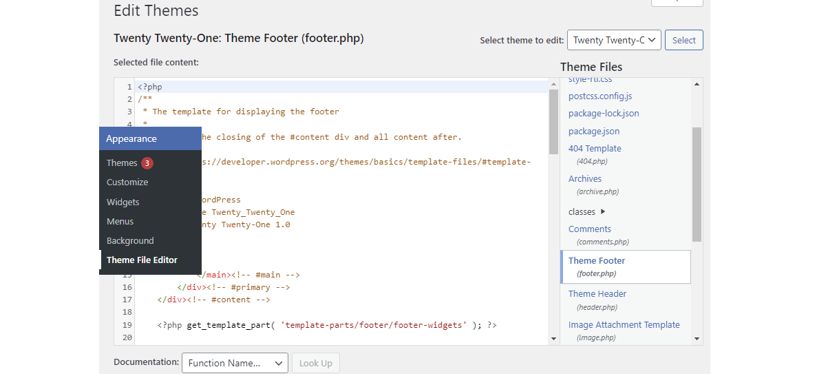 Edit File Footer.php