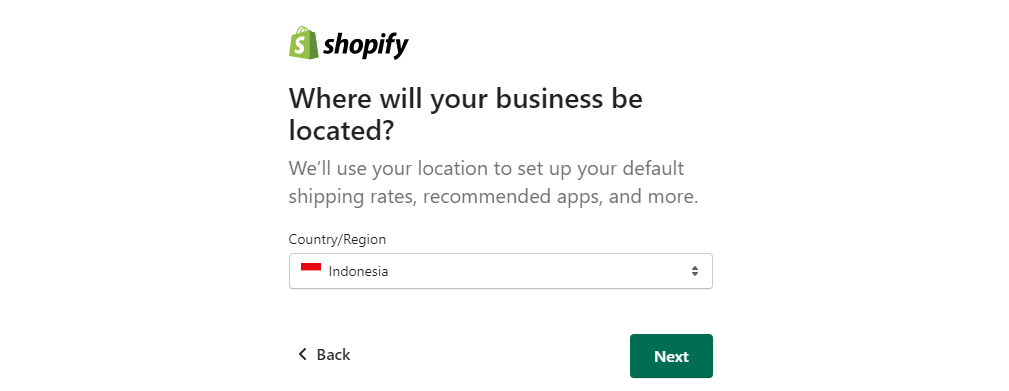 Pilih Lokasi shopify