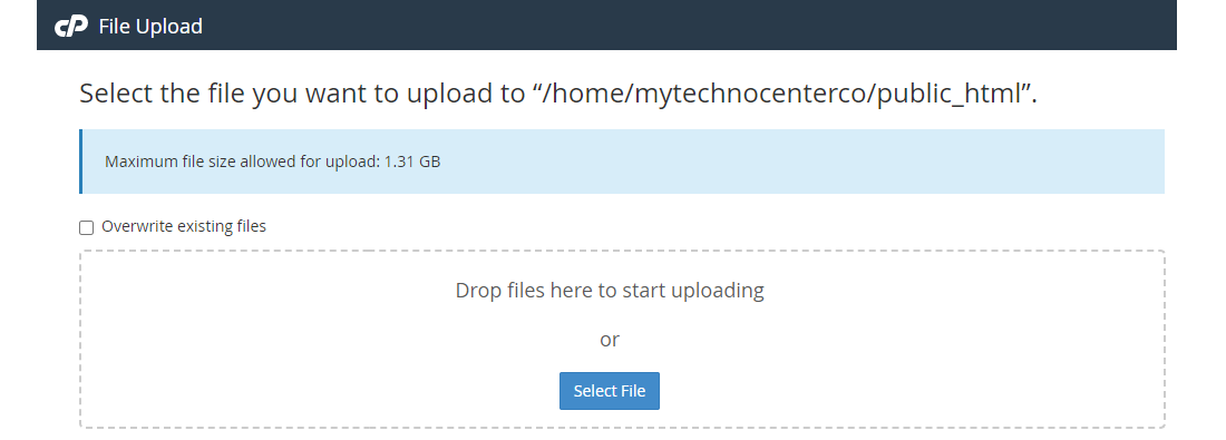  tampilan form upload file cpanel