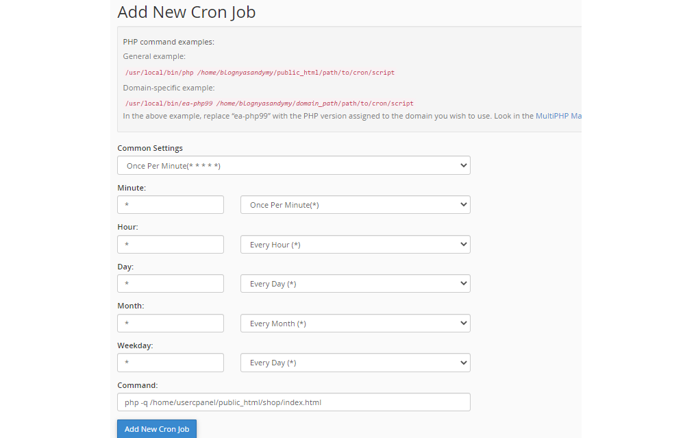  Add New Cron Job cpanel