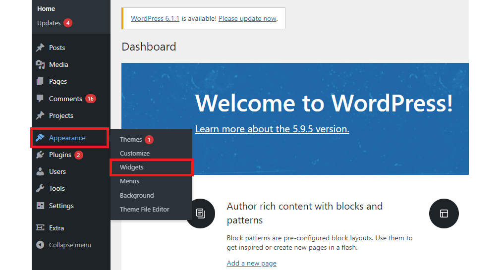 Halaman Widget | Cara Memasang Banner di Wordpress | Jagoweb
