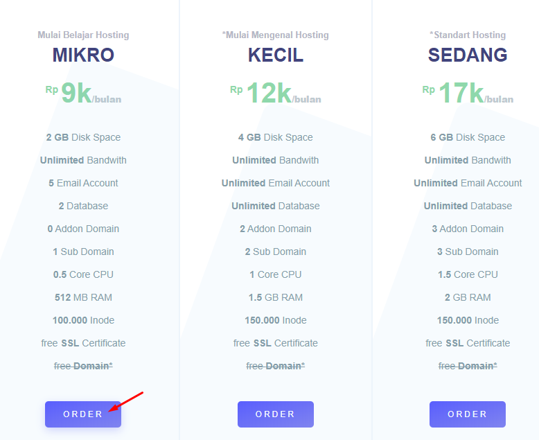 order hosting tanpa domain