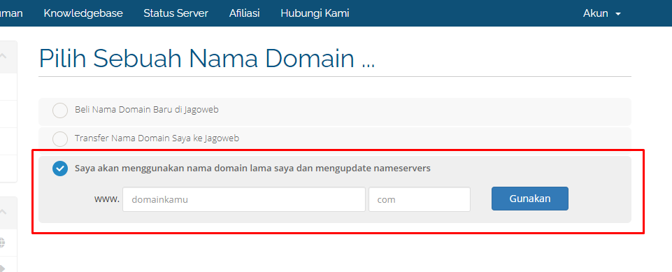 Pakai Domain yang sudah ada