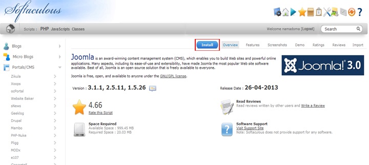 install joomla softaculous 3