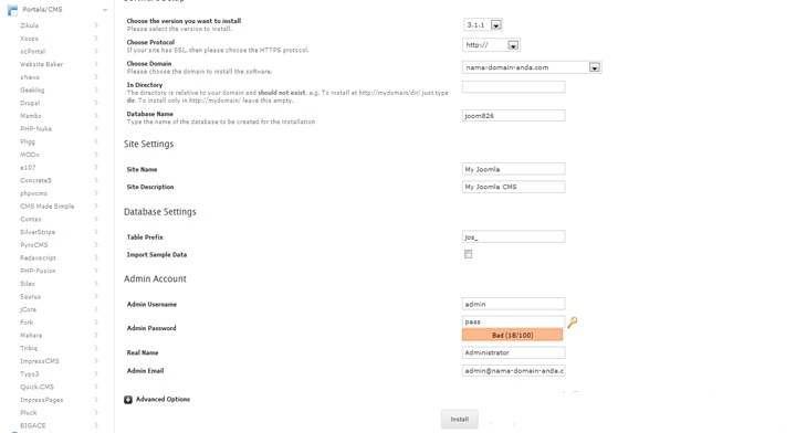install joomla softaculous 4