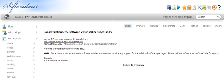 install joomla softaculous 5