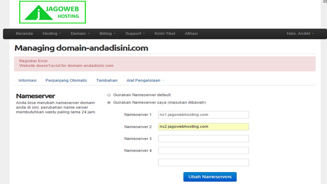 kelola setup name server