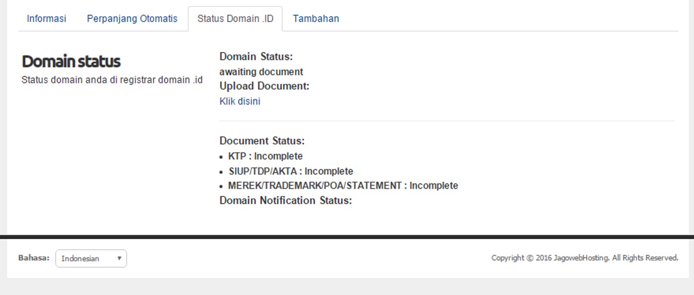 tab status domian ID jagowebhosting