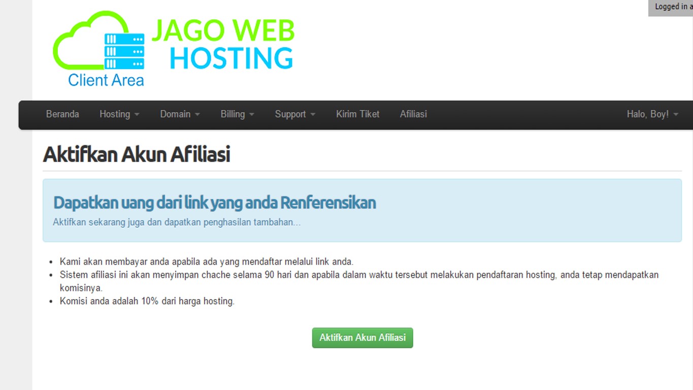 aktifkan affiliasi